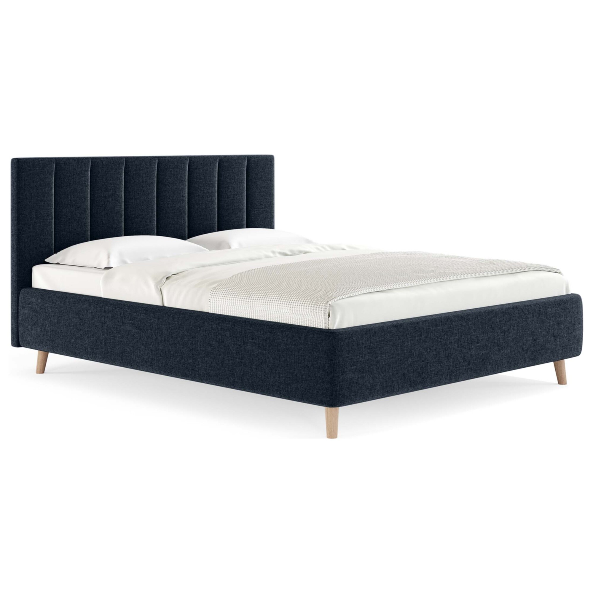 Кровать двуспальная с мягким изголовьем 180х190 см кашемир синяя Alma
