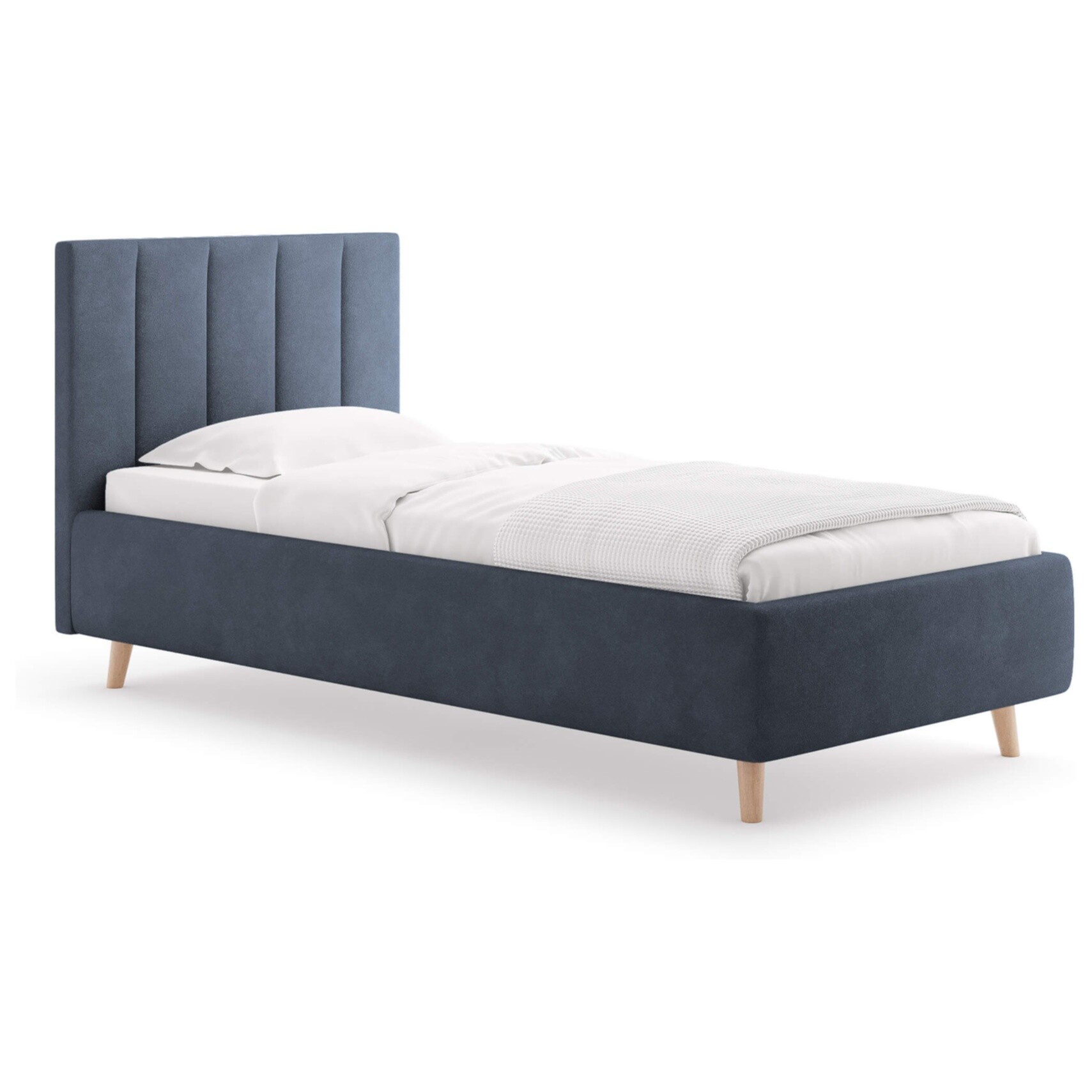 Кровать односпальная с мягким изголовьем 90х200 см замша синяя Alma