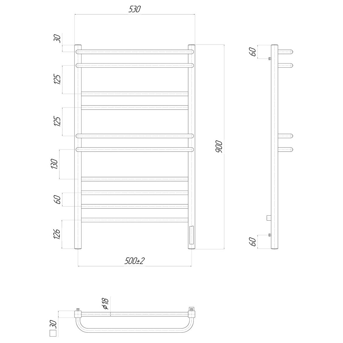 Полотенцесушитель электрический 50х90 см с диммером справа хром Lemark Linara LM04910Z П10 - изображение 4