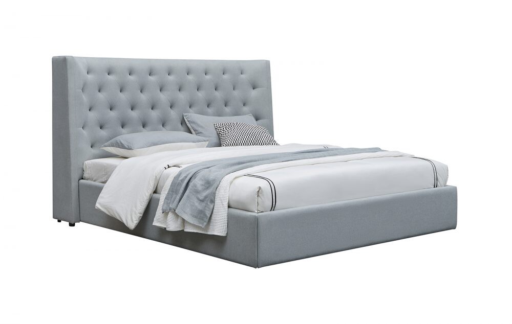 Кровать двуспальная с ящиком для белья 180х200 см серая ESF