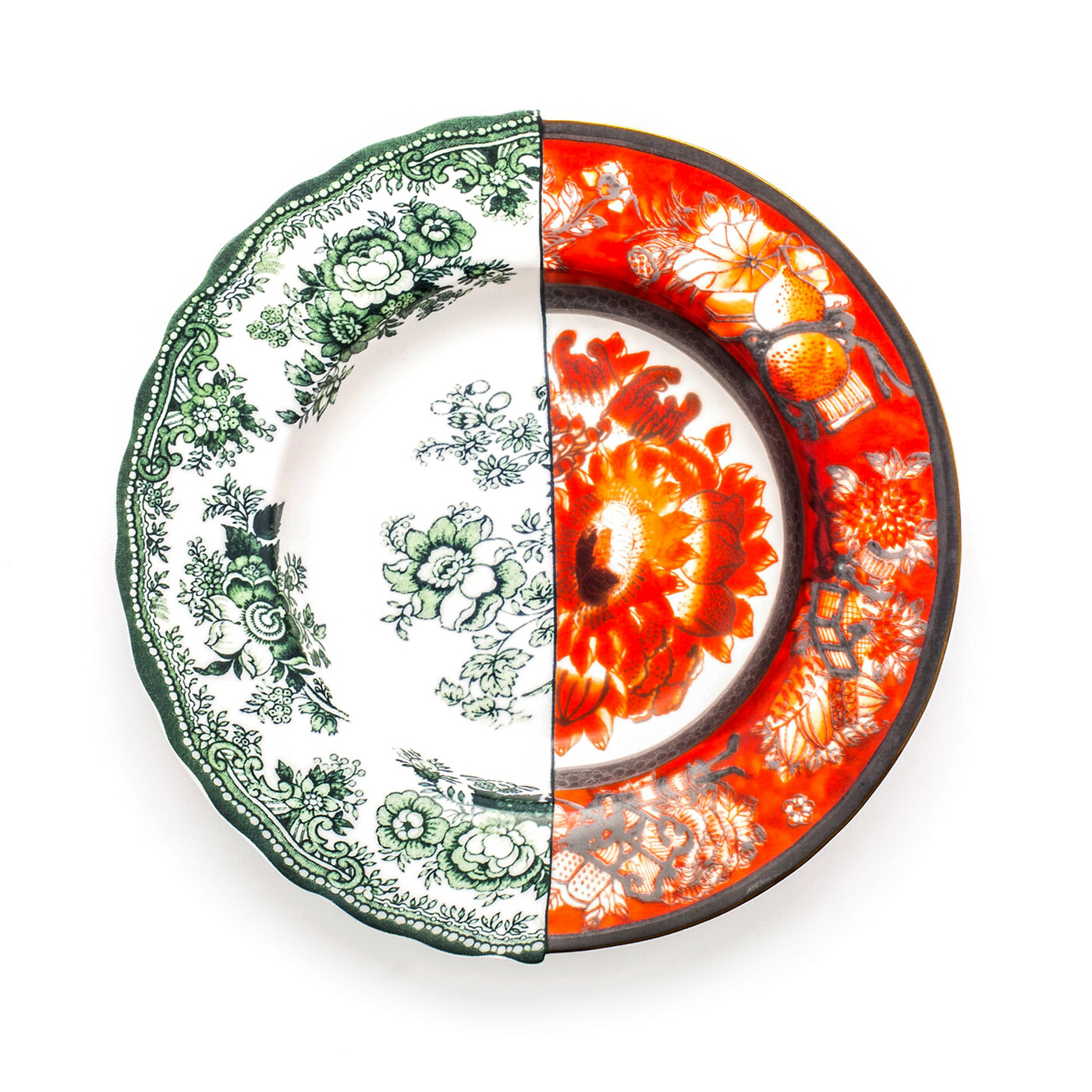 Тарелка суповая круглая фарфоровая 25,4х25,4 см красно-зеленая Cecilia