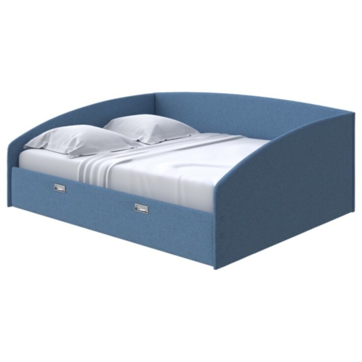 Кровать двуспальная 180x200 см ткань искусственная шерсть, лама индиго Bono