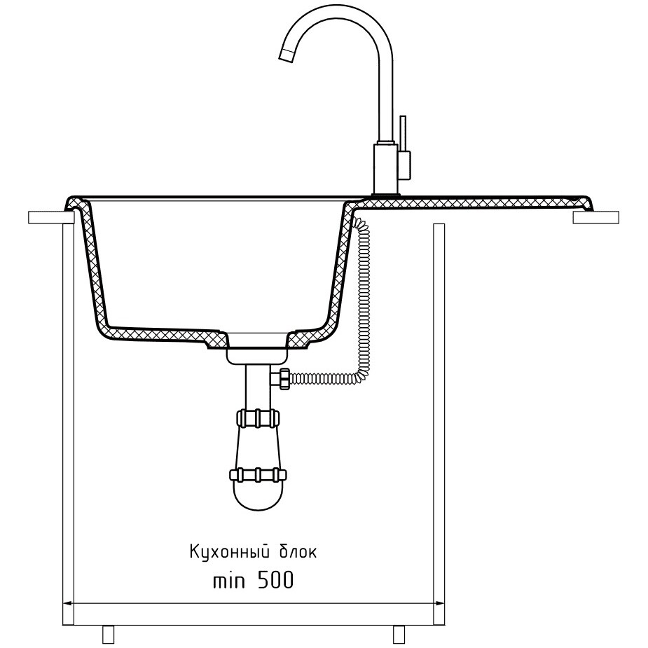 Мойка кухонная 48х74 см черная GranFest Quarz GF-Z78 78 черный - изображение 4