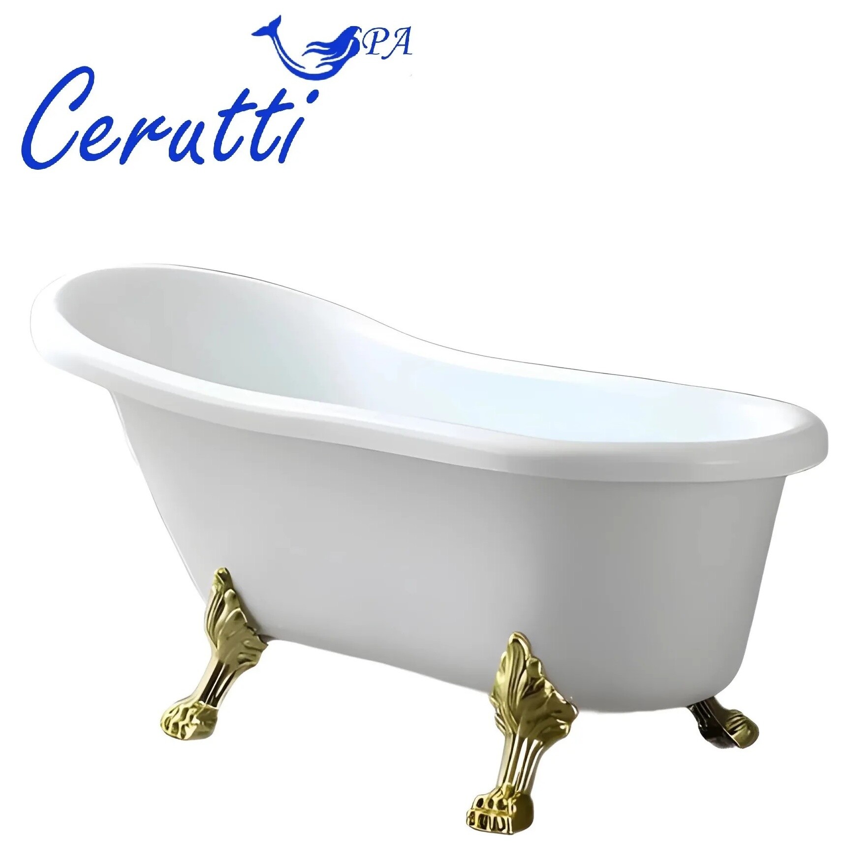 Ванна на львиных алюминиевых лапах белая, золото Cerutti SPA Classic 170 CT9668