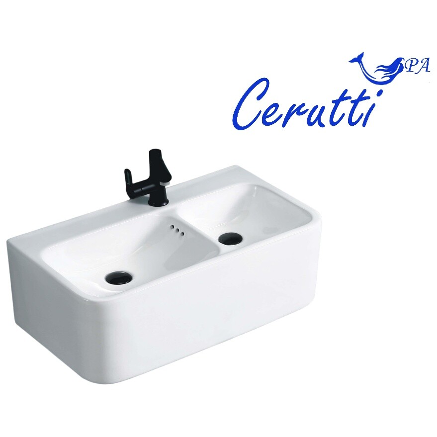 Раковина подвесная двойная фарфоровая прямоугольная 40х75 см белая Cerutti SPA Double Como CT9700 - изображение 5