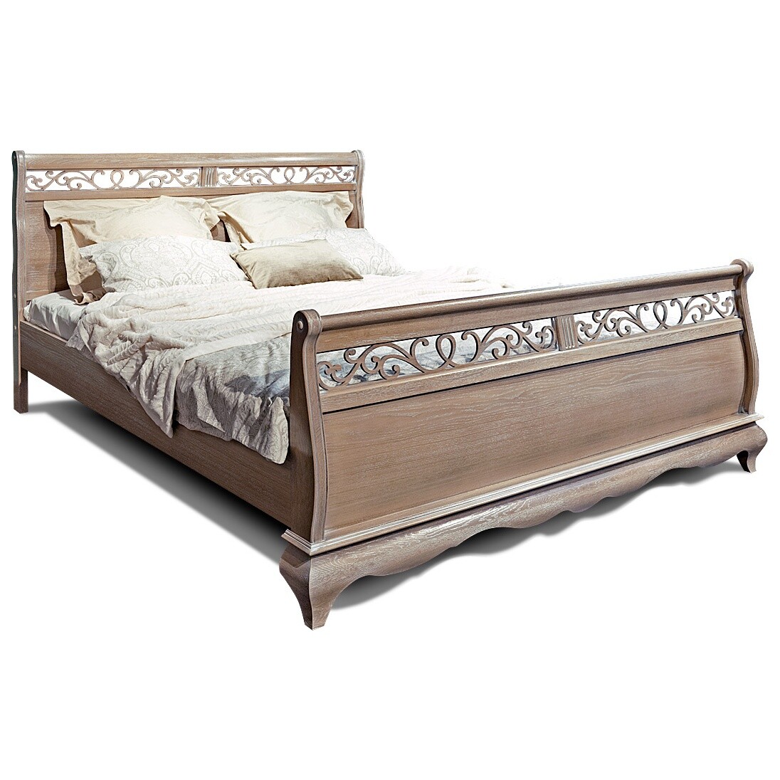 Кровать двуспальная с высоким изножьем 180х220 см амбэр с белой патиной &quot;Оскар&quot;