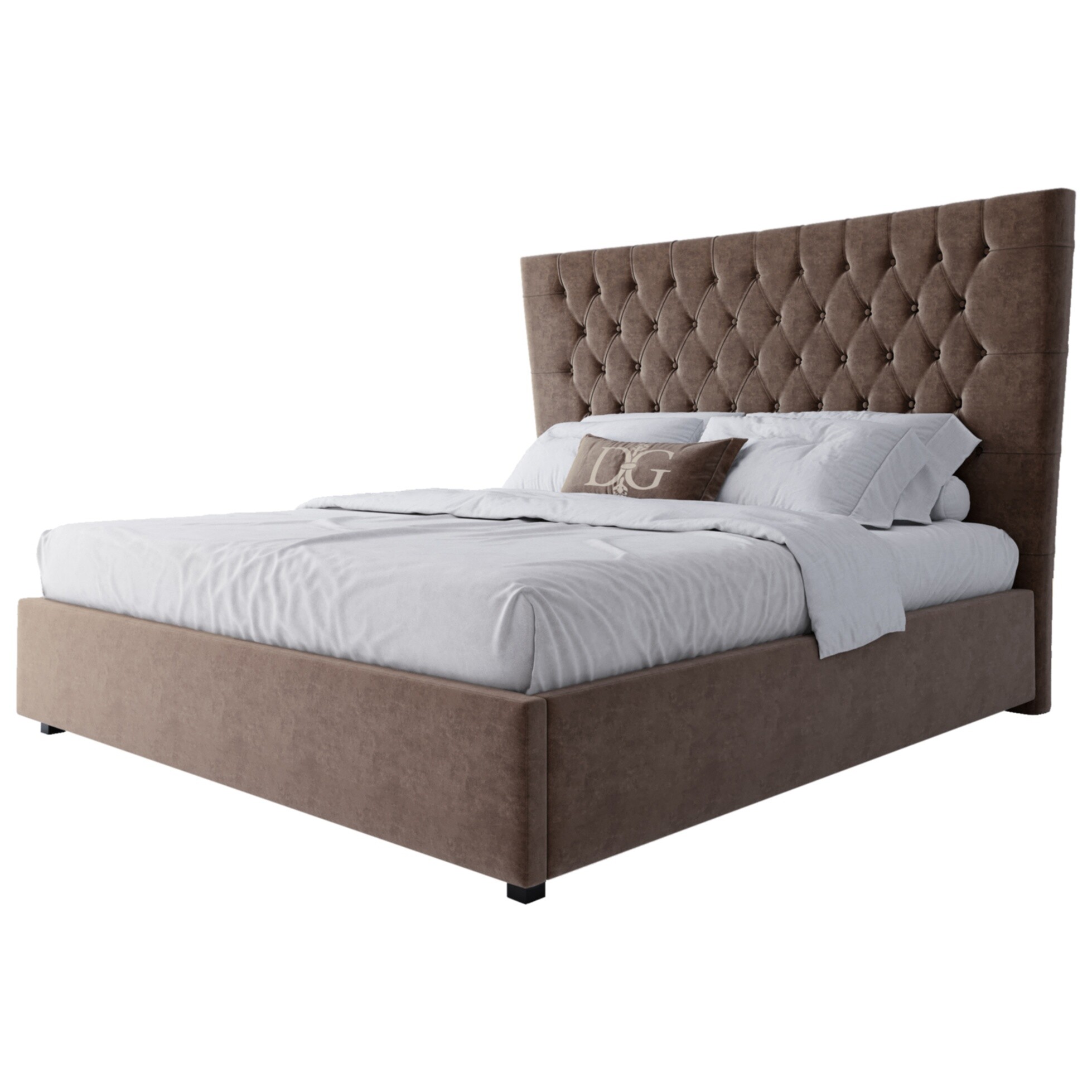 Кровать двуспальная с мягким изголовьем 180х200 см серо-коричневая QuickSand