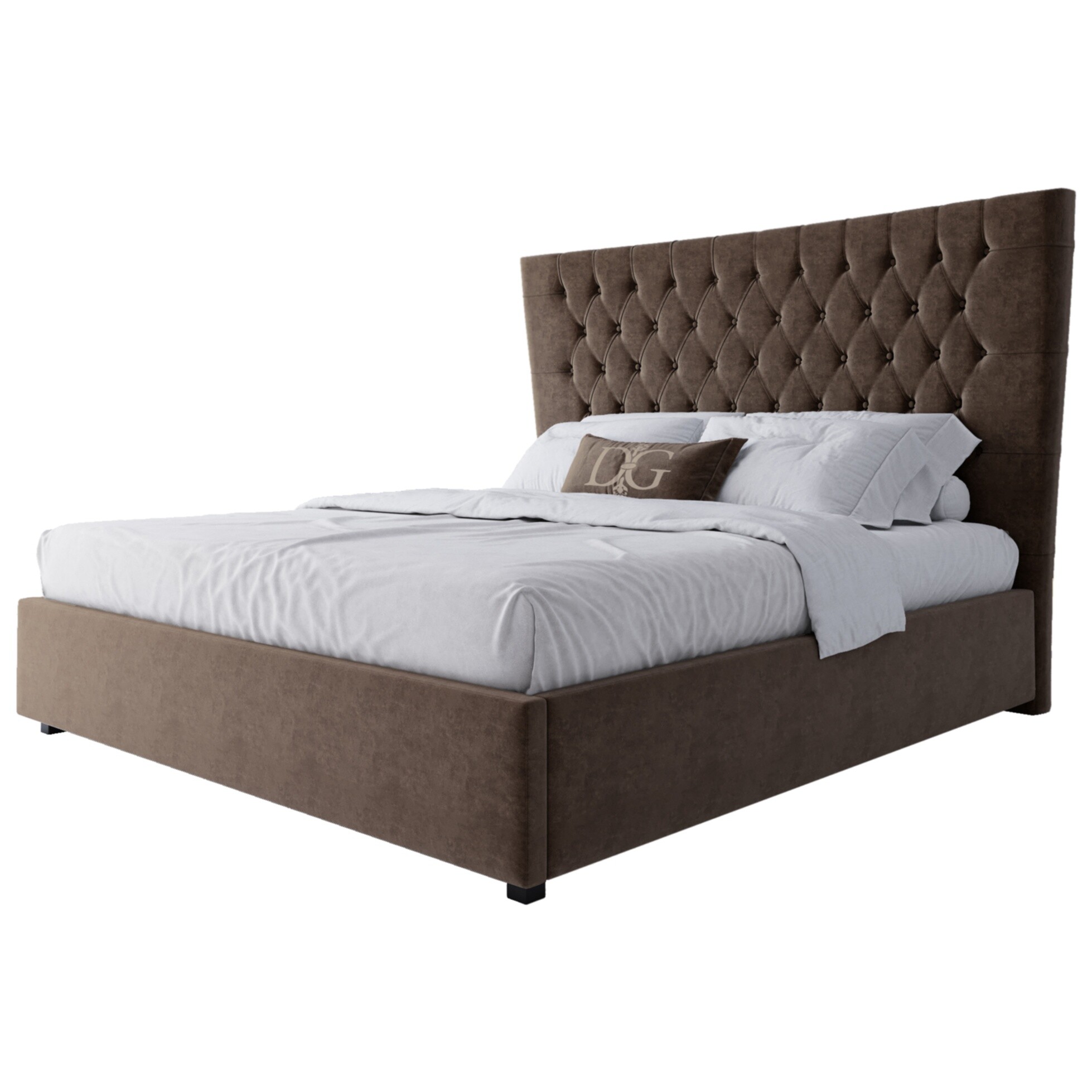 Кровать двуспальная 180х200 коричневая из велюра QuickSand