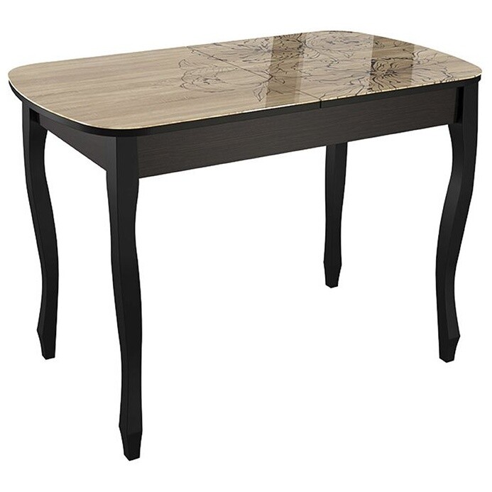 Обеденный стол раздвижной деревянный со стеклянной столешницей венге, капучино &quot;Экстра 2&quot;