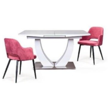 Обеденный стол раздвижной белый 160-200 см Adams и 4 розовых стула с подлокотниками William