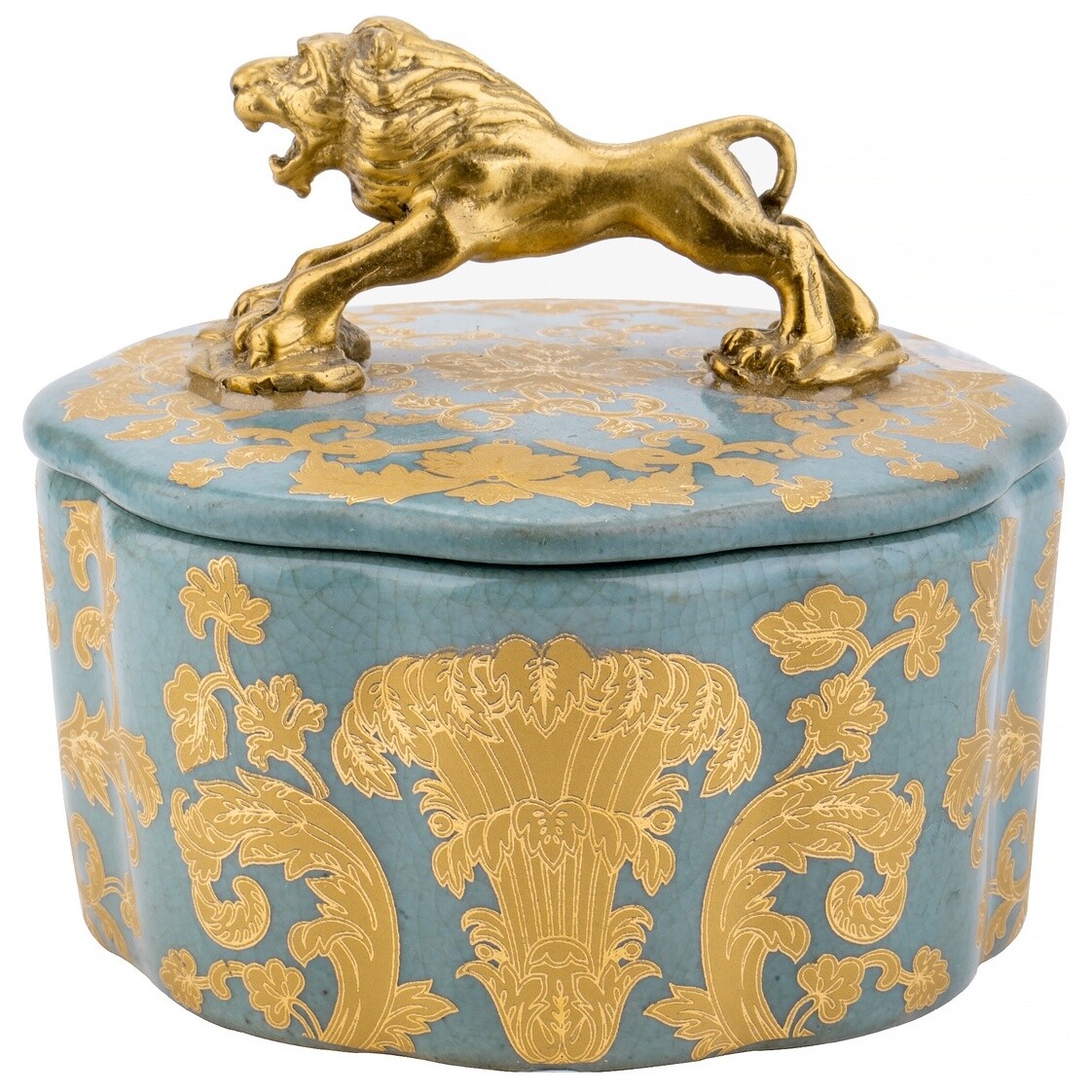 Шкатулка фарфоровая со львом на крышке 12x10см голубая Glasar