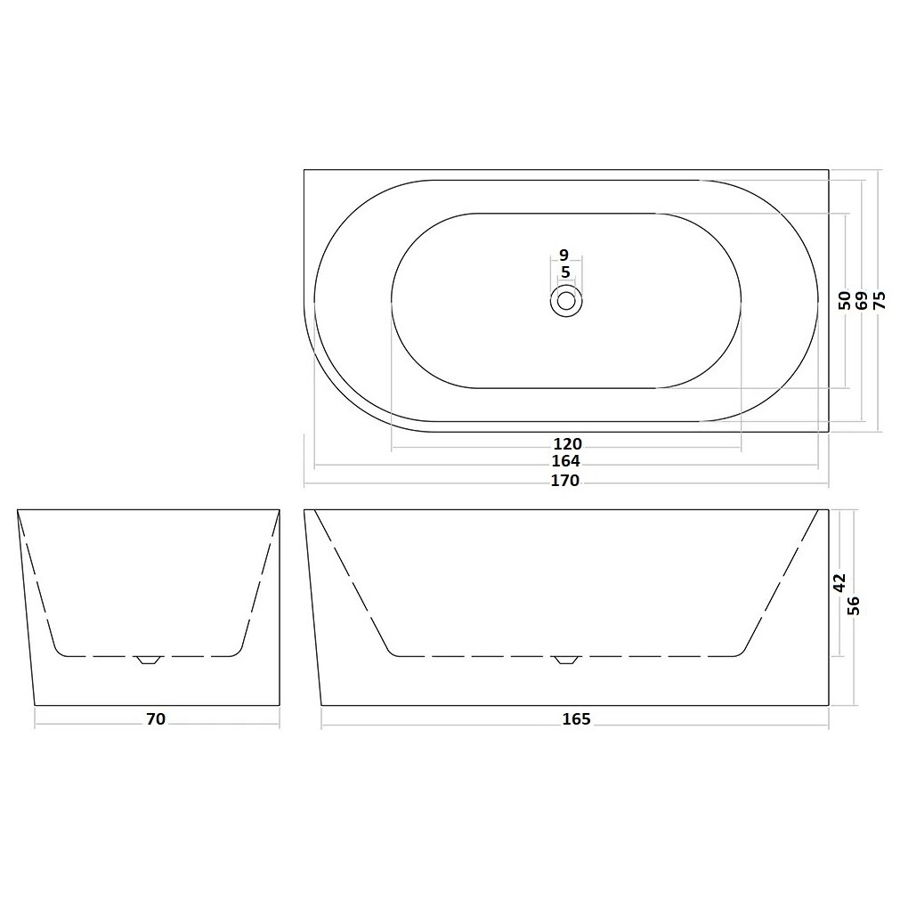 Ванна акриловая 170х75 см приставная белая Ceruttispa AMI R CT10091 - изображение 7