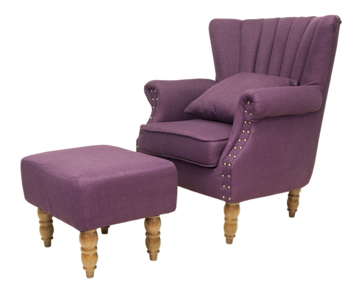 Кресло с мягкими подлокотниками с пуфиком фиолетовое Lab violet