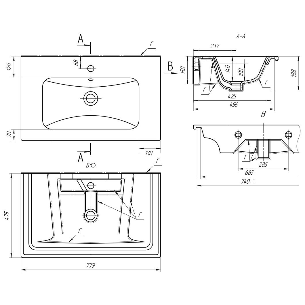 Раковина мебельная прямоугольная 80 см белая Dreja "Эйфория" 640177 - изображение 5