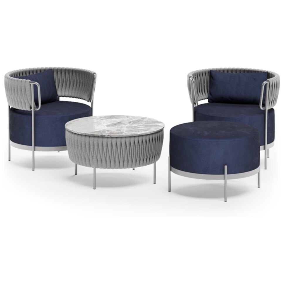 Комплект замшевый 2 столика и 2 кресла серый, синий