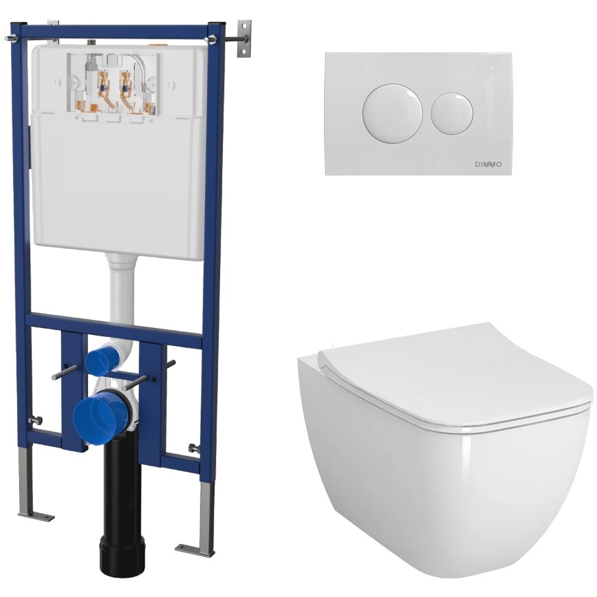 Унитаз подвесной Vitra Shift 7742B003-0075 с инсталляцией Diwo и кнопкой смыва Diwo 7310