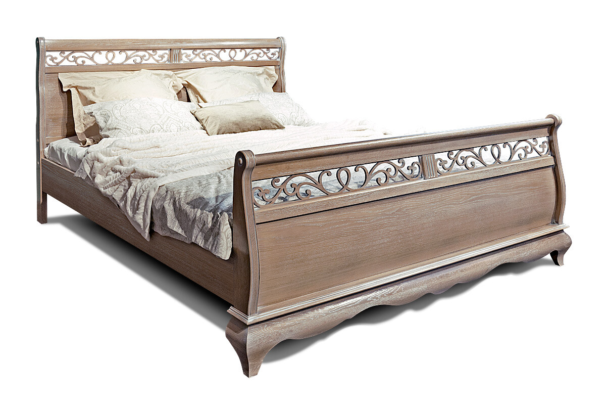 Кровать двуспальная амбэр с белой патиной 180х200 см с высоким изножьем &quot;Оскар&quot;