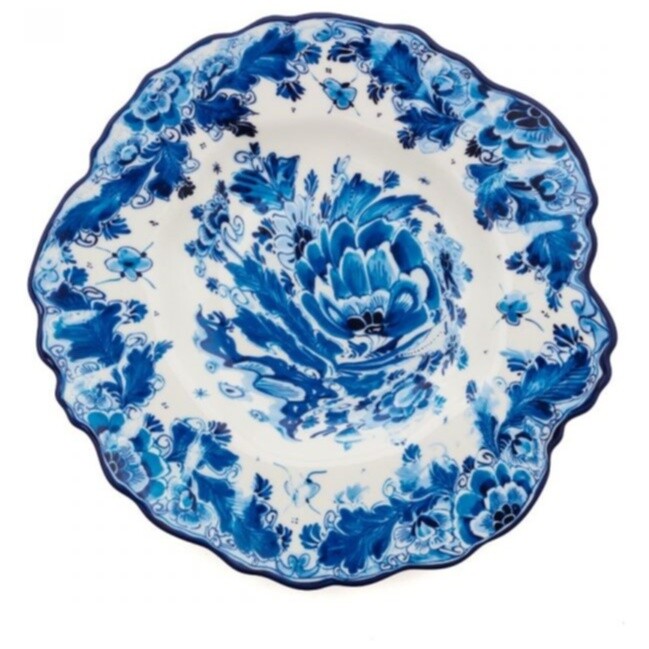 Тарелка фарфоровая десертная синяя, белая Delf Rose