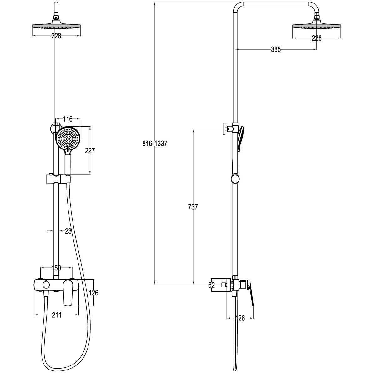 Душевой комплект с тропическим душем черный Stworki "Вирклунд" S05010BK, S05170BK - изображение 5
