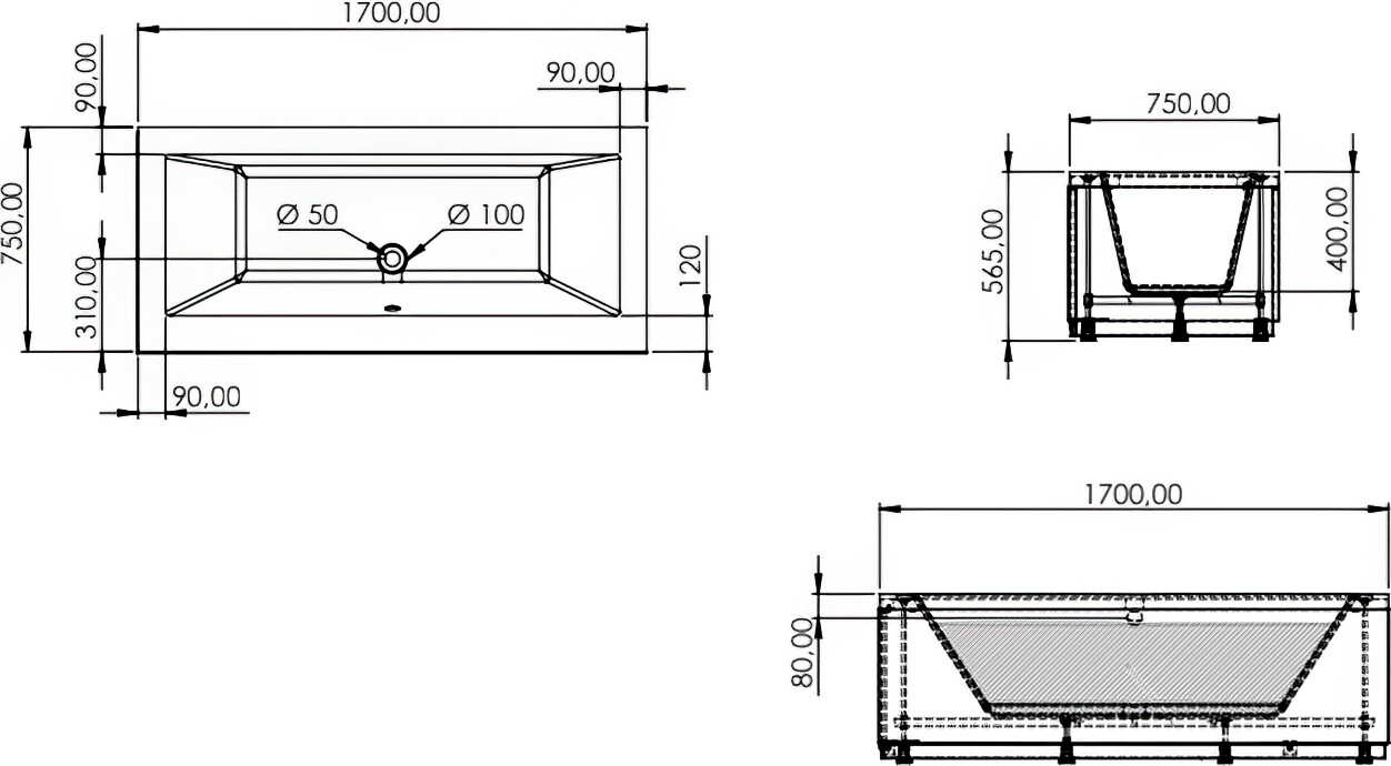 Ванна акриловая 75х170 см белая Artemis Sentinus 10110900801028 - изображение 9