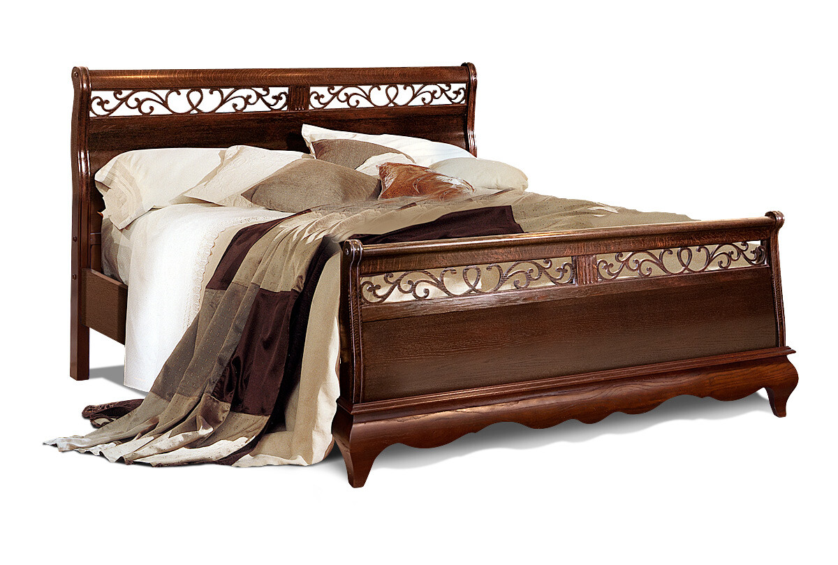 Кровать двуспальная орех 160х200 см с высоким изножьем &quot;Оскар&quot;