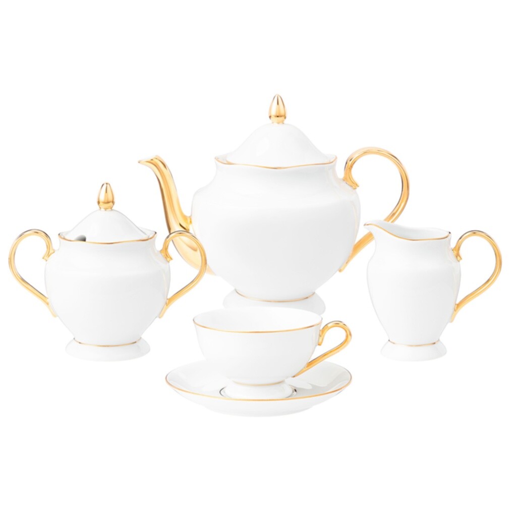 Чайный сервиз фарфоровый на 6 персон 15 предметов белый, золото Astra Gold