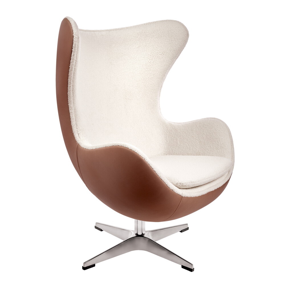 Кресло офисное кожаное с ушами коричневое, белое Egg Style Chair