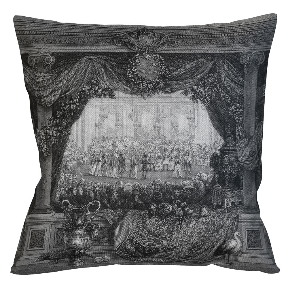 Подушка декоративная с принтом черно-белая «Дворец Тюильри»