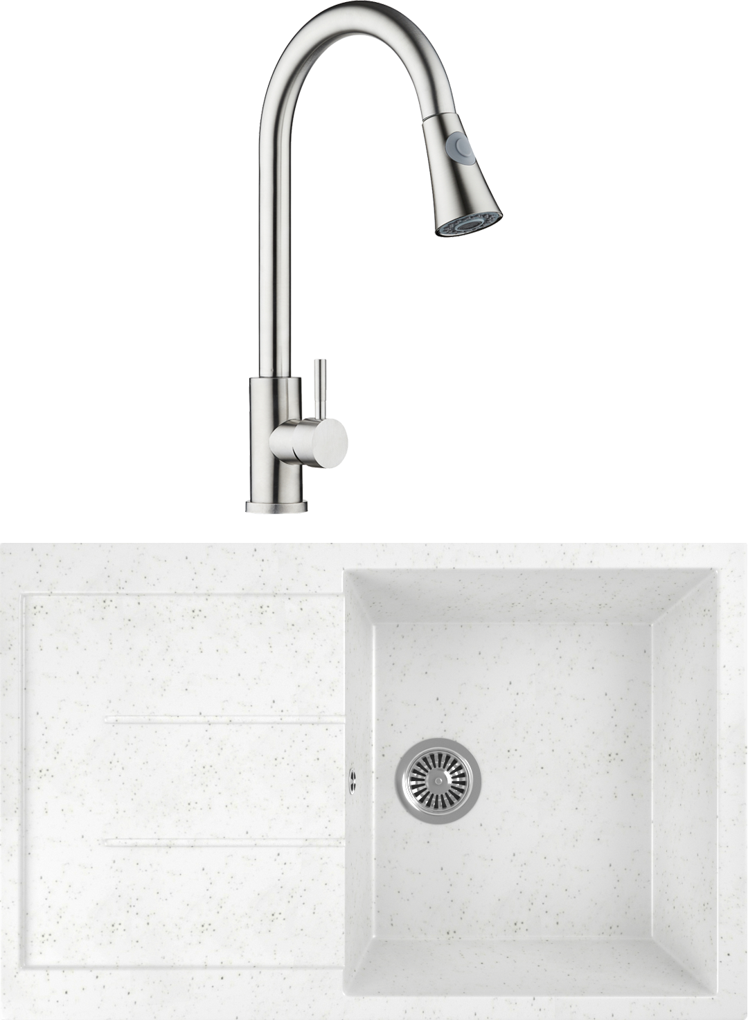 Мойка кухонная белая Domaci &quot;Бьелла&quot; DMC-25-331 со смесителем &quot;Равенна&quot; D99-120st