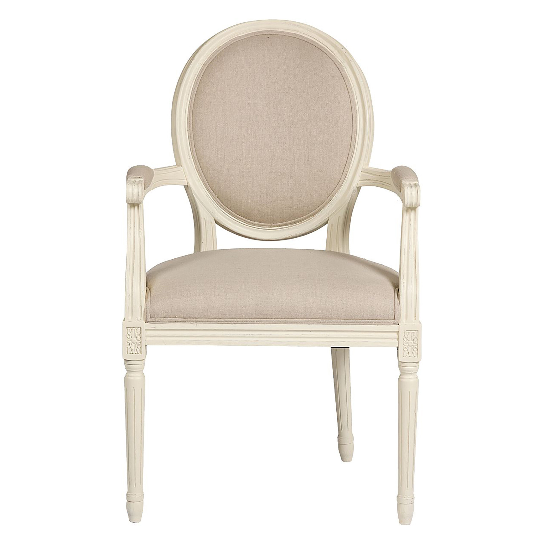 Кресло с молочными деревянными подлокотниками кремовый лен Vintage French Round