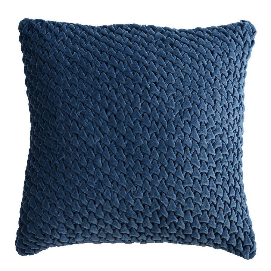 Подушка декоративная стеганая из хлопкового бархата 45х45 см темно-синяя Essential