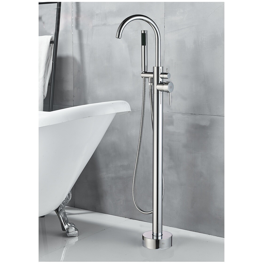 Смеситель для ванны напольный однорычажный с душевым гарнитуром хром Boch Mann Braies BM7772 - изображение 8