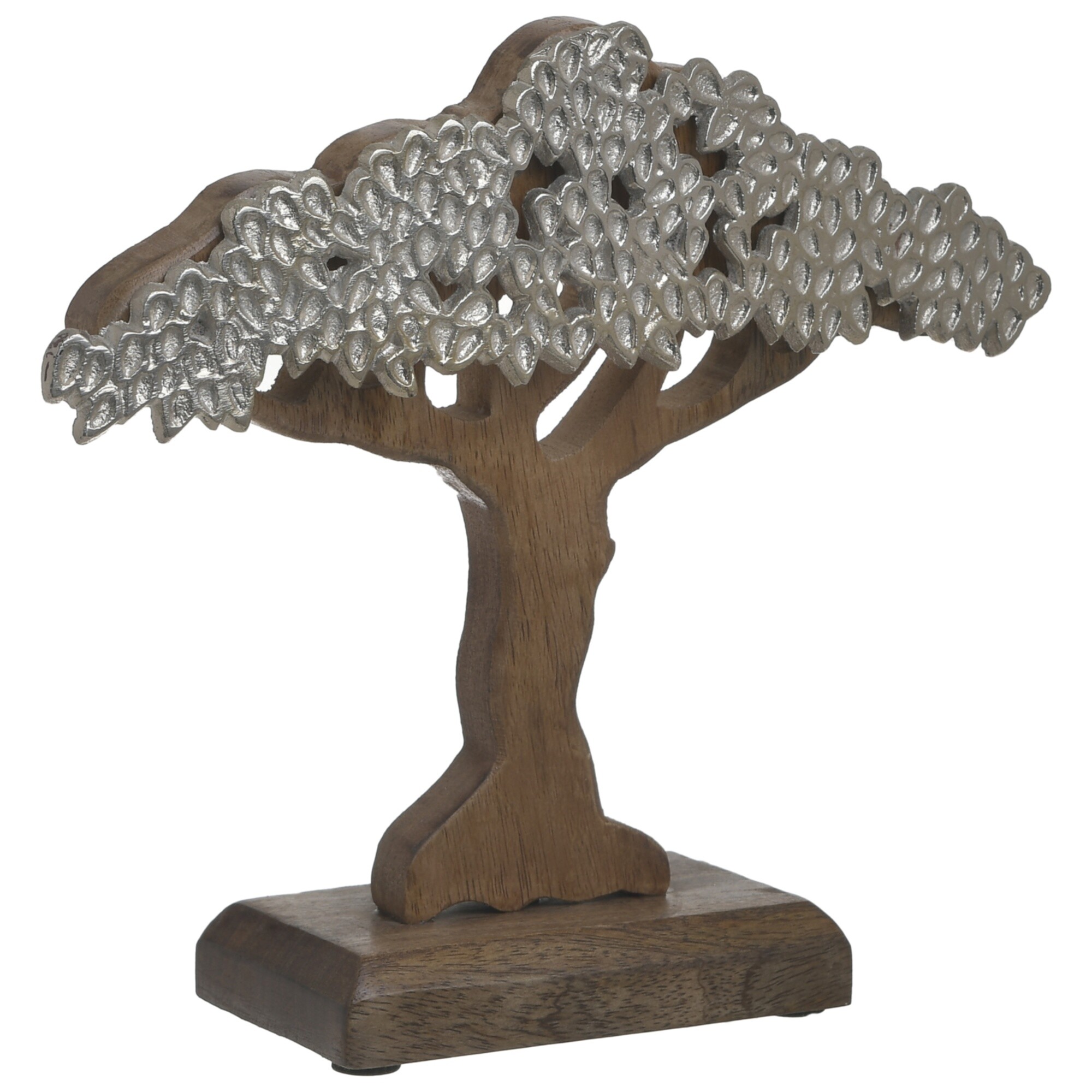 Статуэтка деревянная, алюминиевая 22х25 см коричневая, серебряная Tree