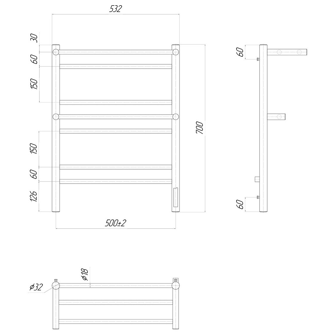 Полотенцесушитель электрический 50х70 см с диммером справа хром Lemark Pramen LM33707Z П7 - изображение 4