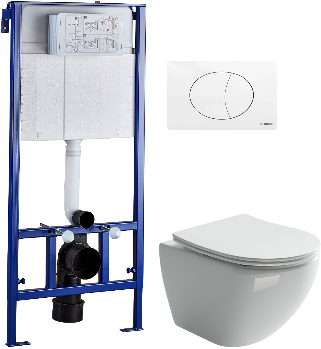 Унитаз белый Ceramicanova Metropol CN4002 с инсталляцией Stworki 510162 с белой кнопкой 230824