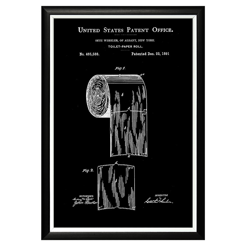 Постер черно-белый 46х66 см &quot;Патент на туалетную бумагу, 1891&quot;