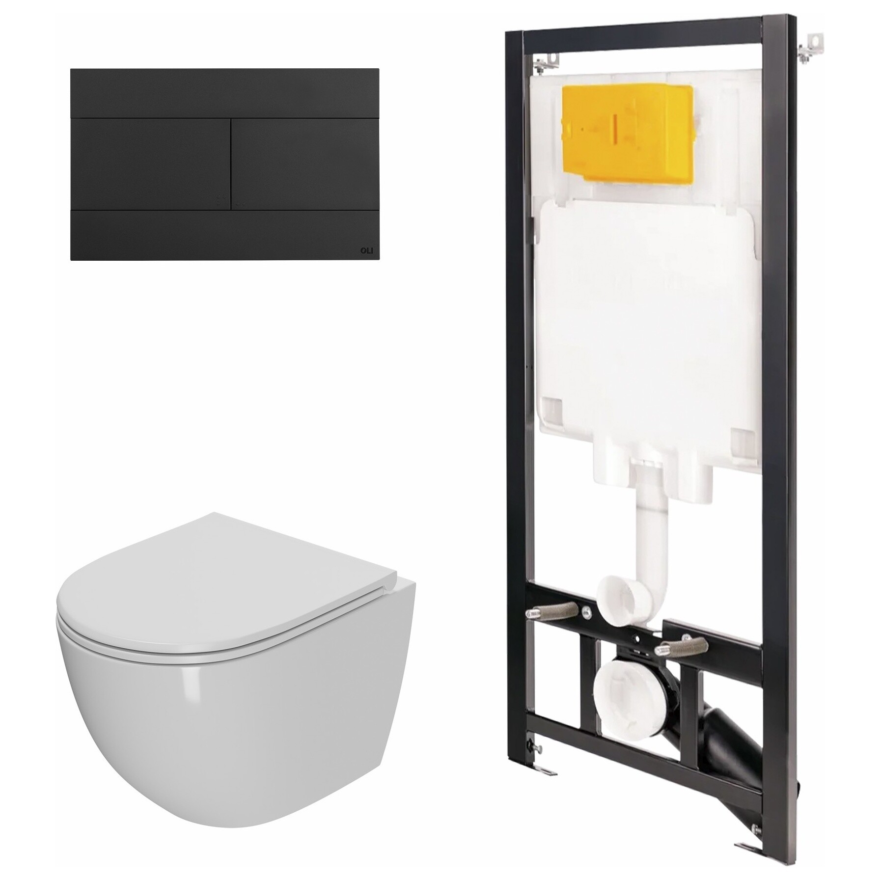 Унитаз Point &quot;Афина&quot; с инсталляцией OLI 80 ECO с кнопкой черной Slim 886914SLO3+PN41041
