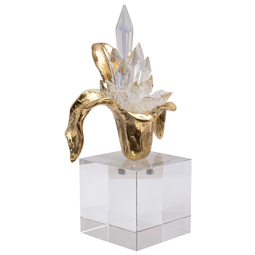 Декор настольный стеклянный 22х13 см прозрачный, золото &quot;Цветок на кристалле&quot; 55RD6489L