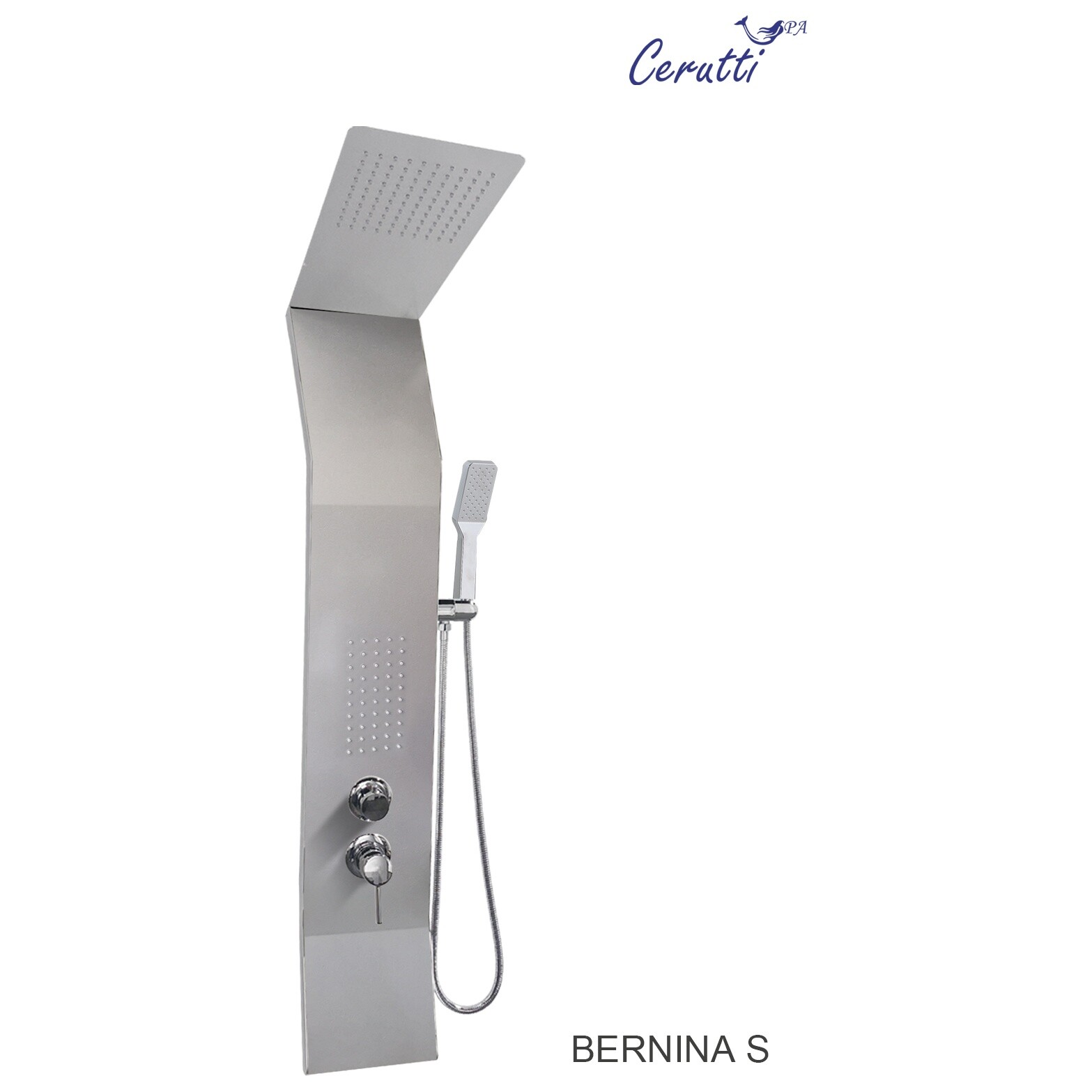 Душевая панель с тропическим душем 136х22 см серебро Cerutti SPA Bernina S CT8983