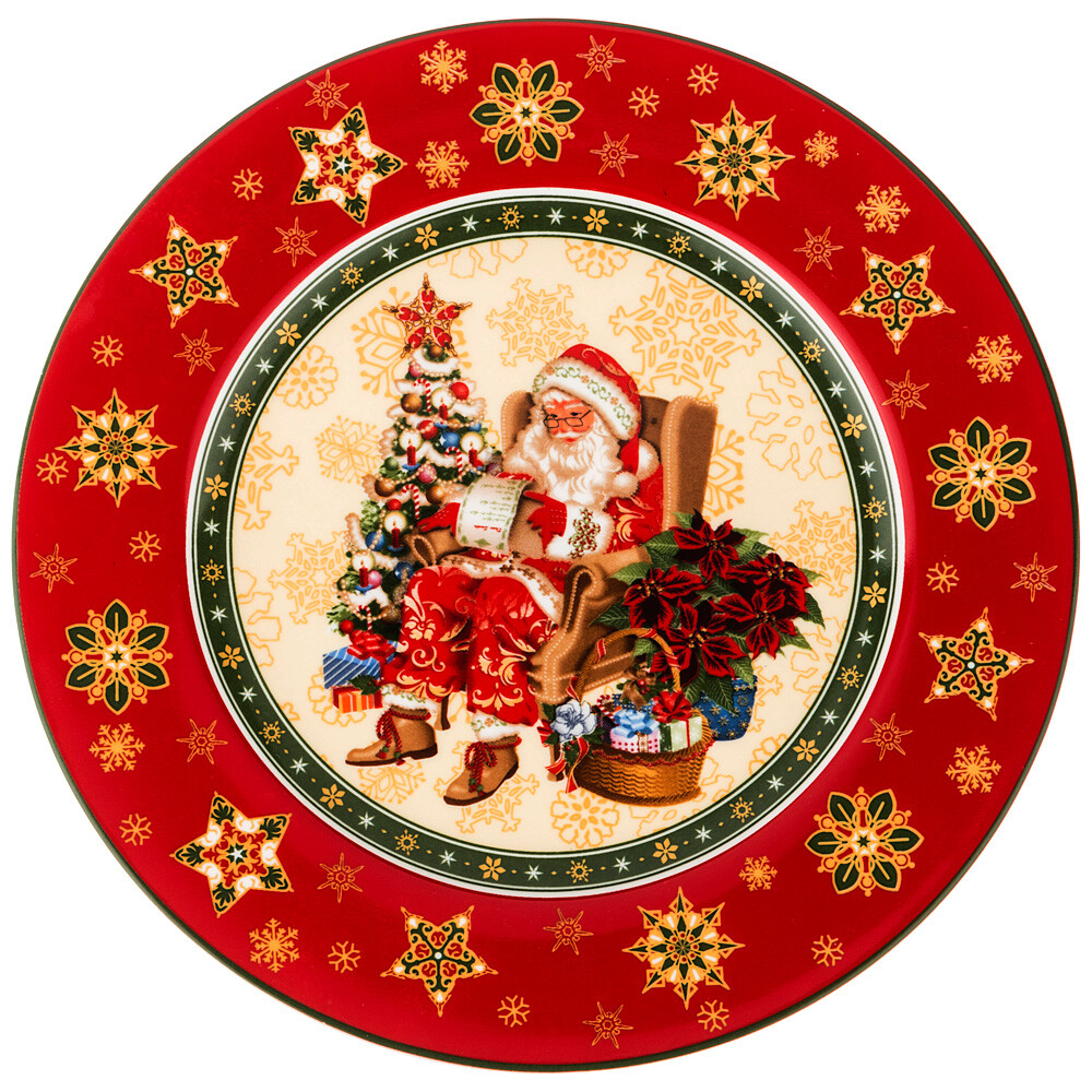 Тарелка фарфоровая 21 см красная Christmas Collection