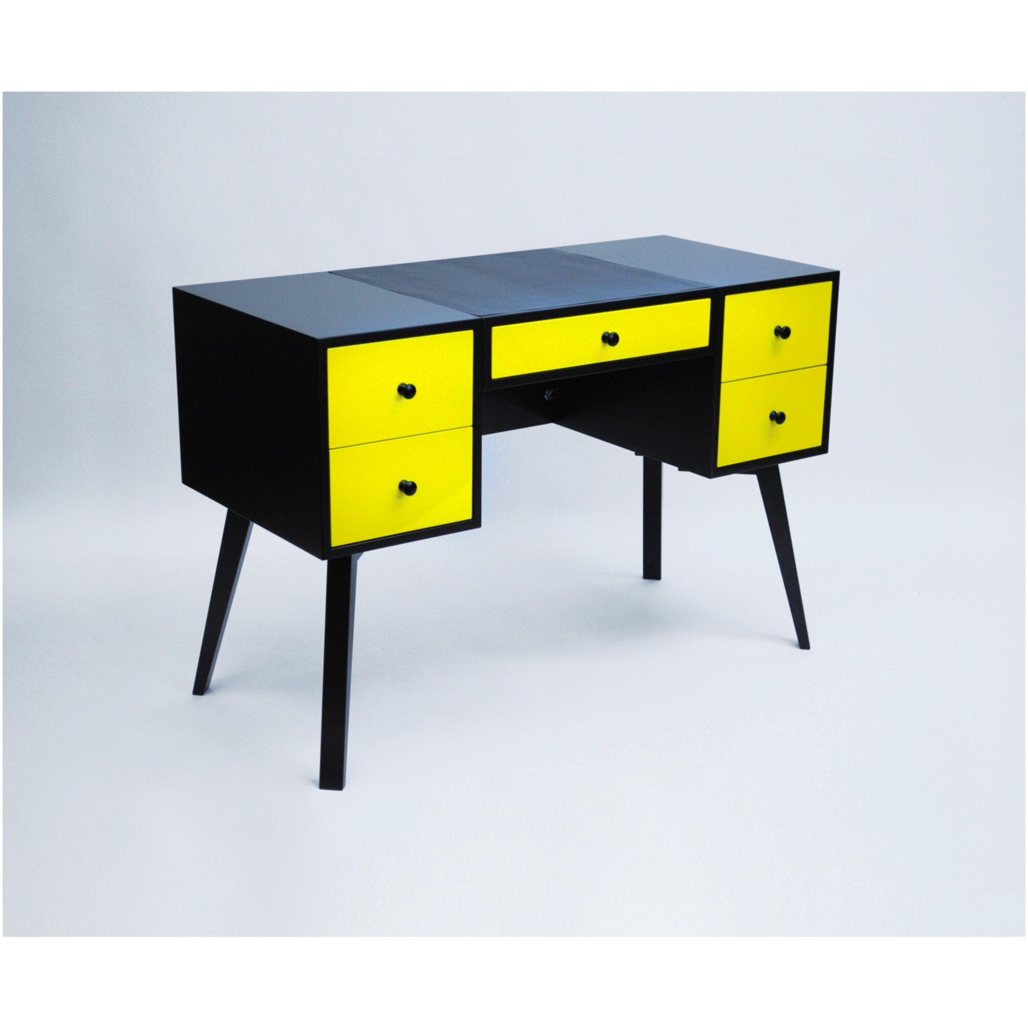 Письменный стол двухтумбовый с ящиками деревянный черный, желтый Ray