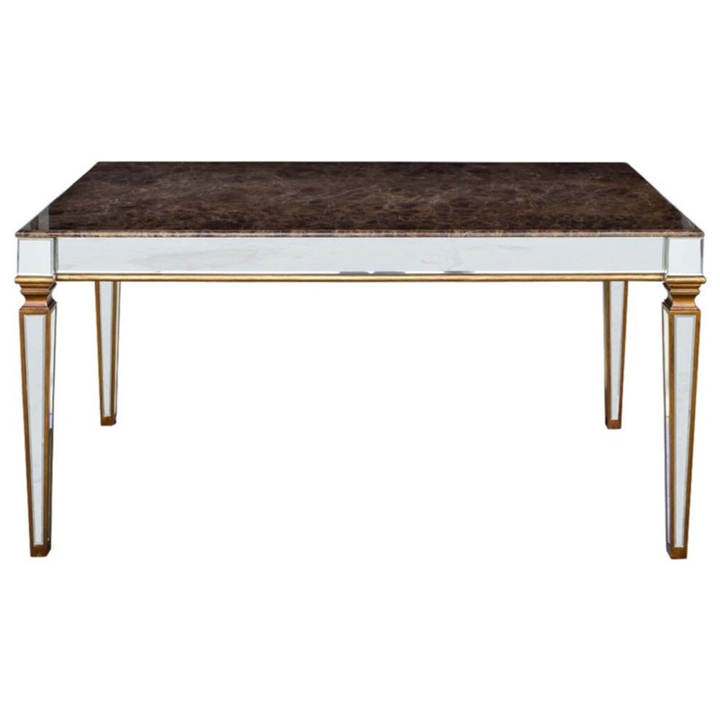 Обеденный стол зеркальный с коричневой мраморной столешницей 160 см