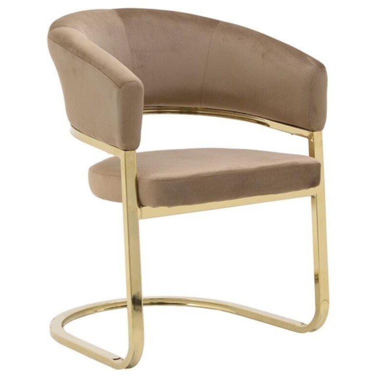 Кресло с мягкими подлокотниками на металлической ножке коричневое, золотое