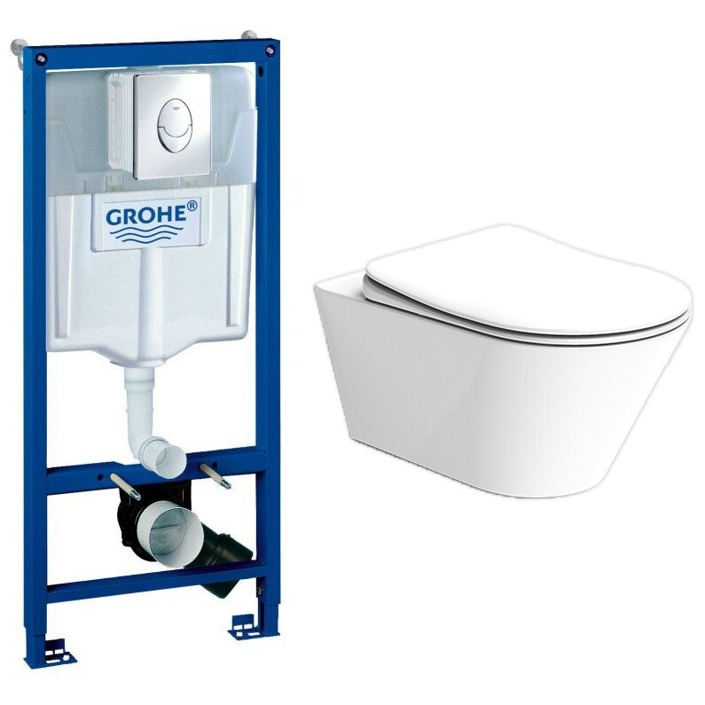 Унитаз подвесной белый Creto Logan L3 1003-001-L3W с инсталляцией Grohe Rapid SL 38721001