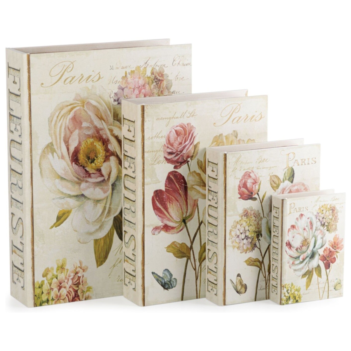 Шкатулки-книги, набор 4 штуки с цветами бежевые Glasar