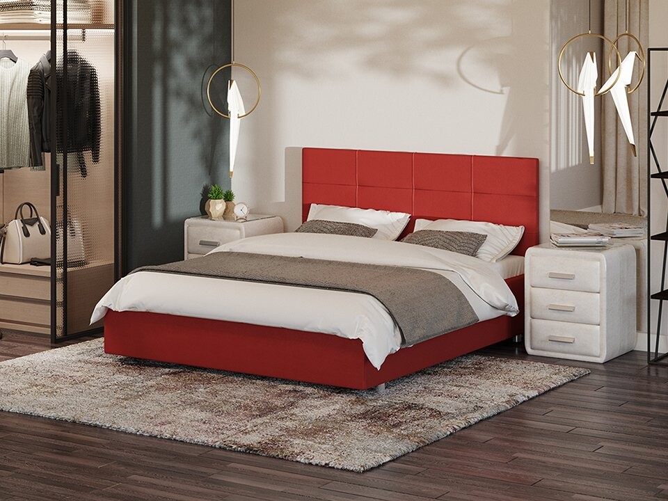 Кровать двуспальная велюровая красная 160x200 см Neo