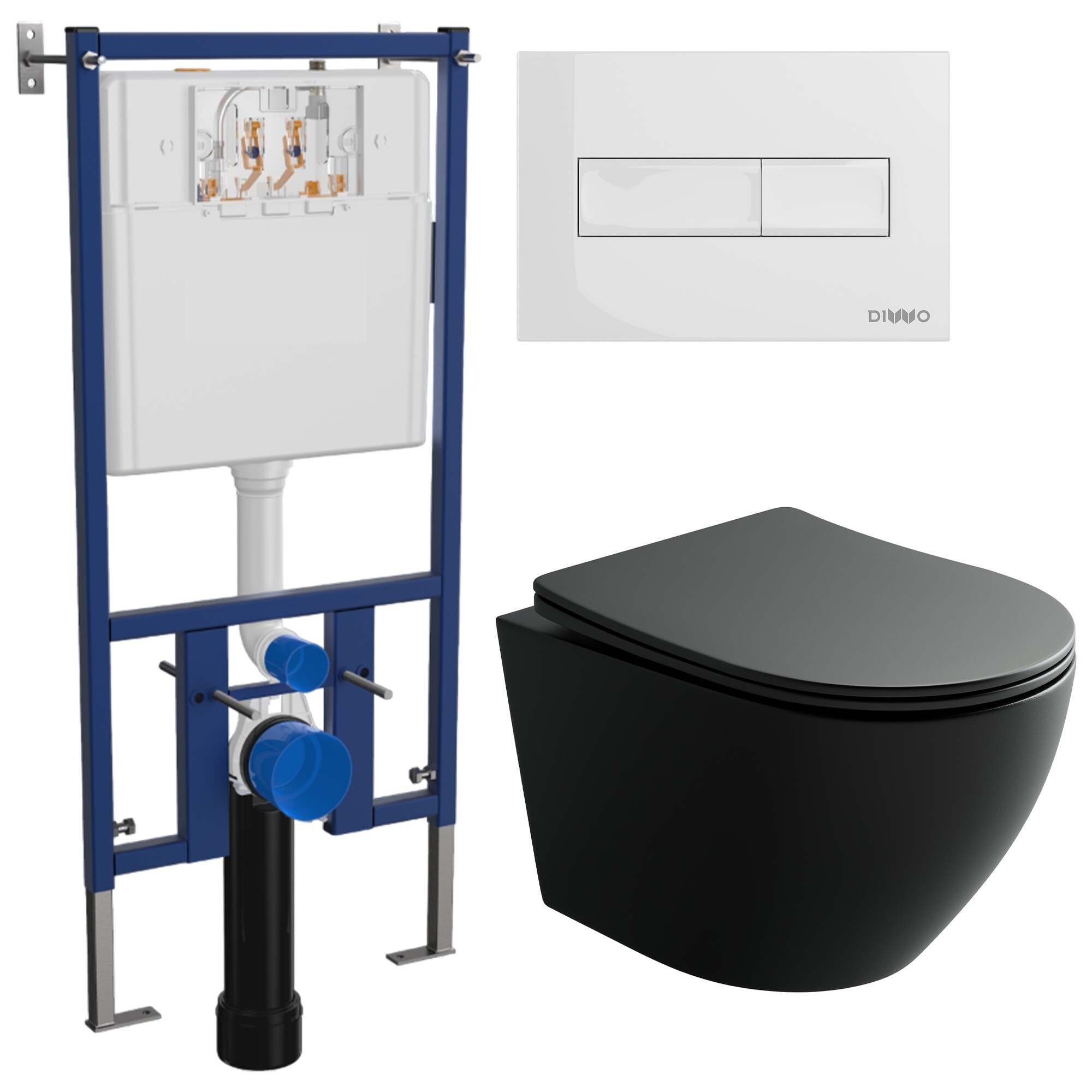 Унитаз подвесной Ceramicanova Uno Rimless CN11001MB с инсталляцией Diwo 4501, с кнопкой белой 7320