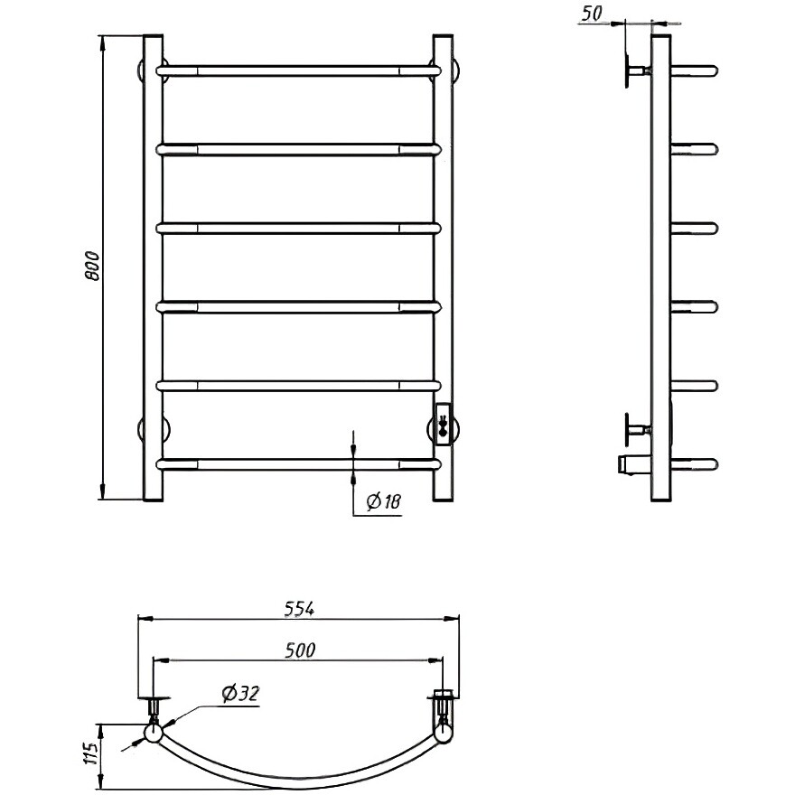 Полотенцесушитель электрический 60х50 см графит Ewrika "Сафо ПР" - изображение 8