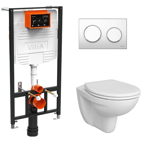Унитаз подвесной с инсталляцией и кнопкой смыва хром Vitra S10 Spinflush 9842B003-7206