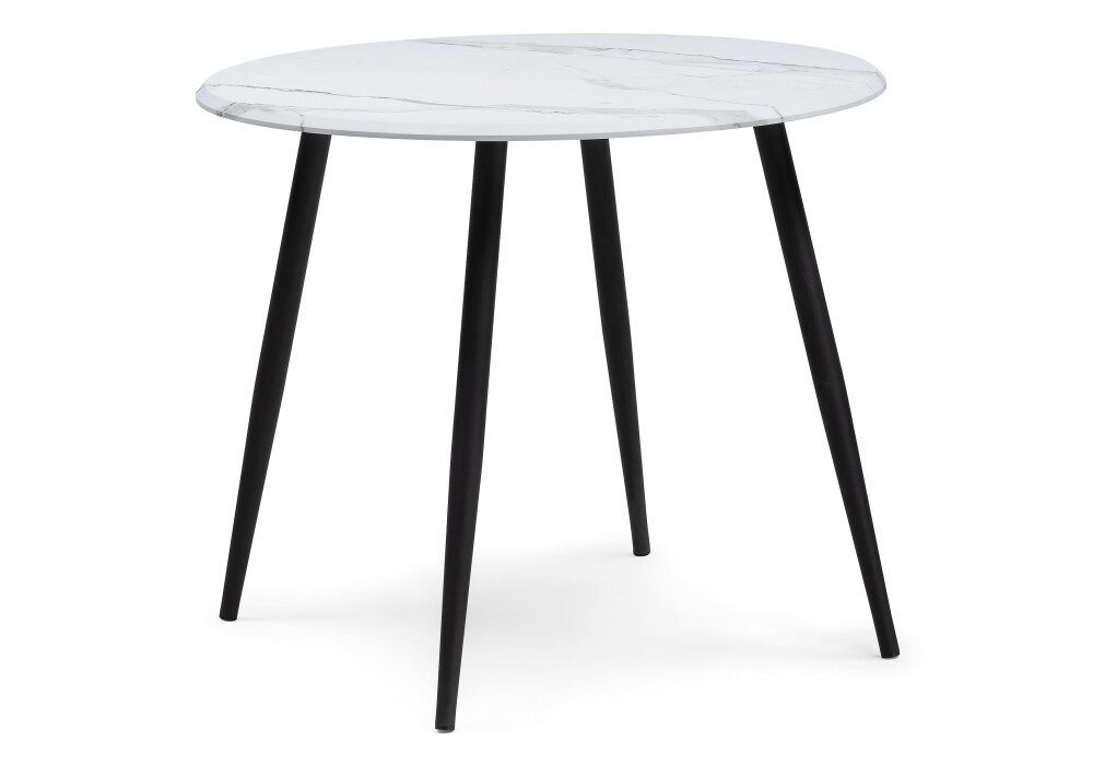 Обеденный стол круглый с деревянной столешницей мрамор белый, черный &quot;Абилин&quot;
